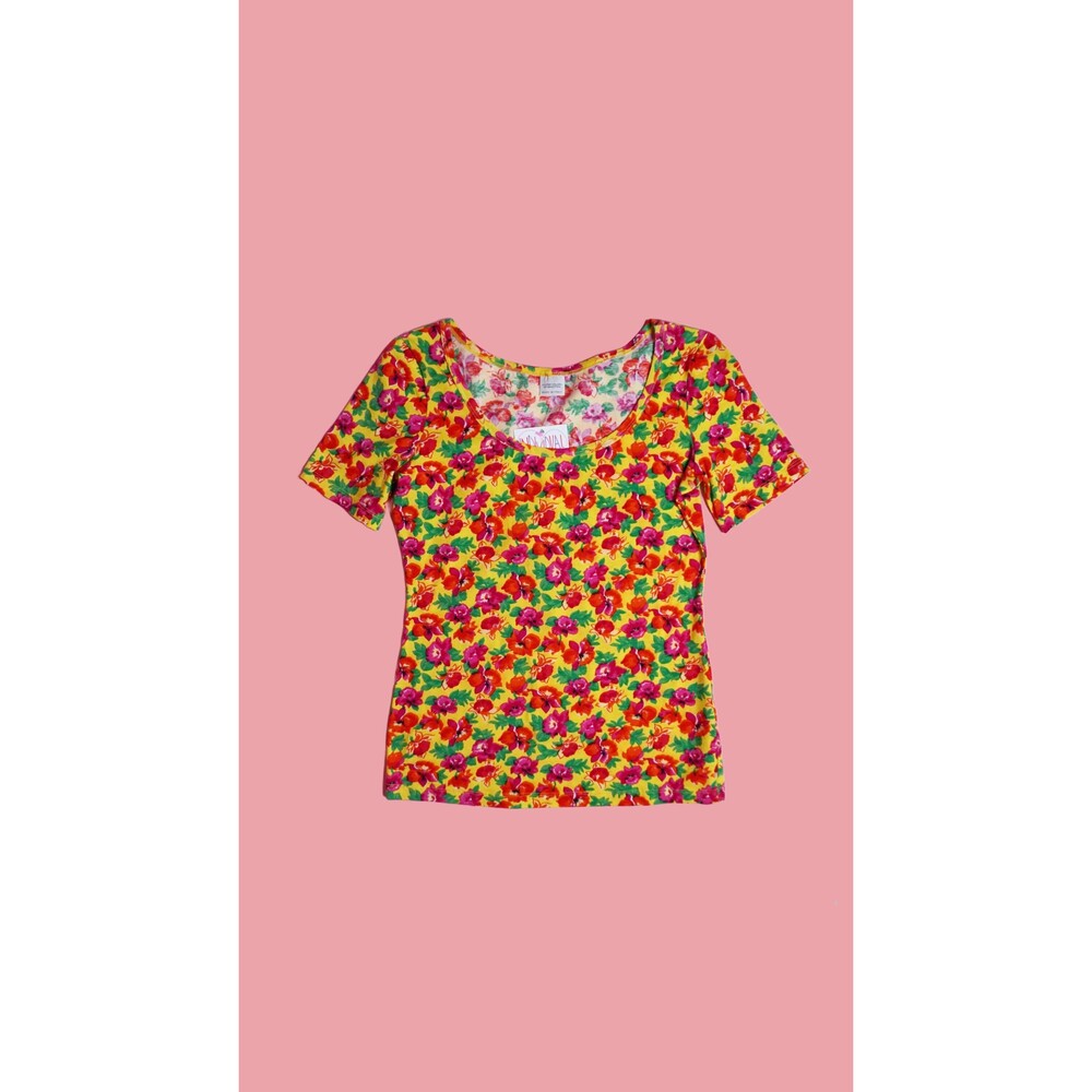 1980s-1990s UNITED COLORS Of BENETTON Yellow Floral T Shirt Small-Medium. As Is